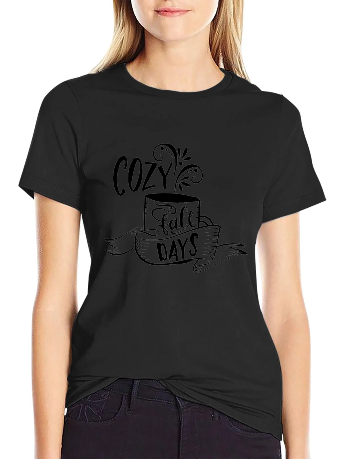 Cozy Fall Days Graphic Tee - Soft Black T-Shirt product image 2