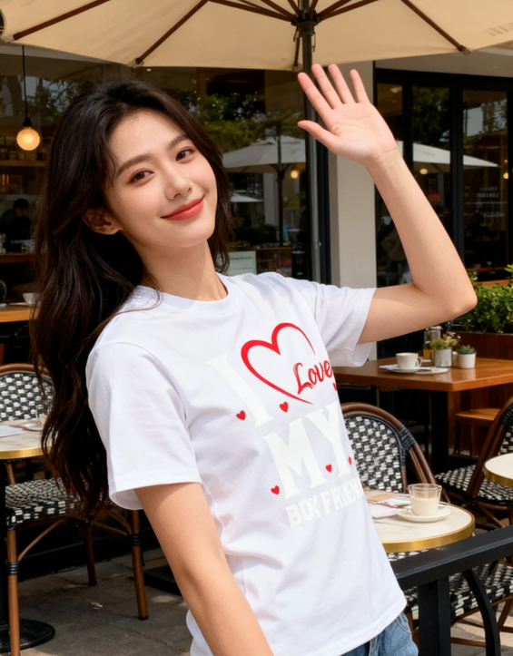 I Love My Boyfriend Heart T-Shirt - 100% Cotton, Romantic product image 2