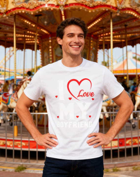 I Love My Boyfriend Heart T-Shirt - 100% Cotton, Romantic product image 4
