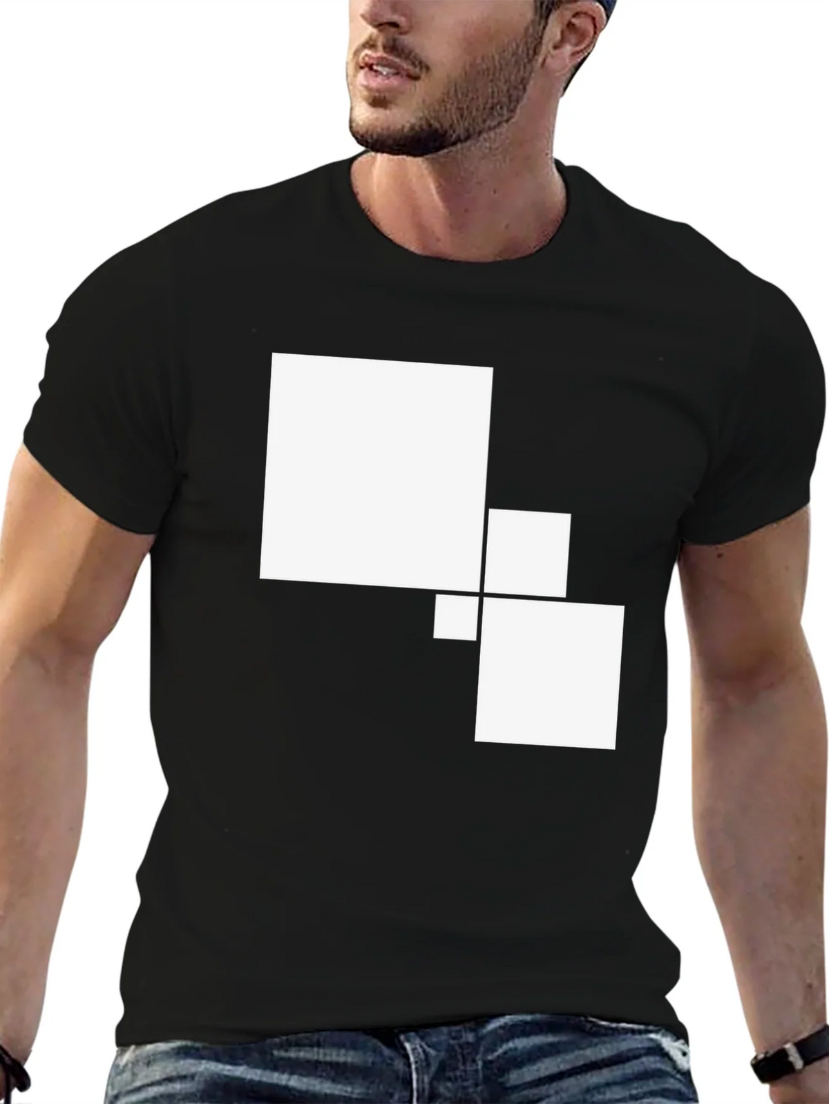 Modern Geometric Square Graphic Tee - Black Cotton Casual product image 6
