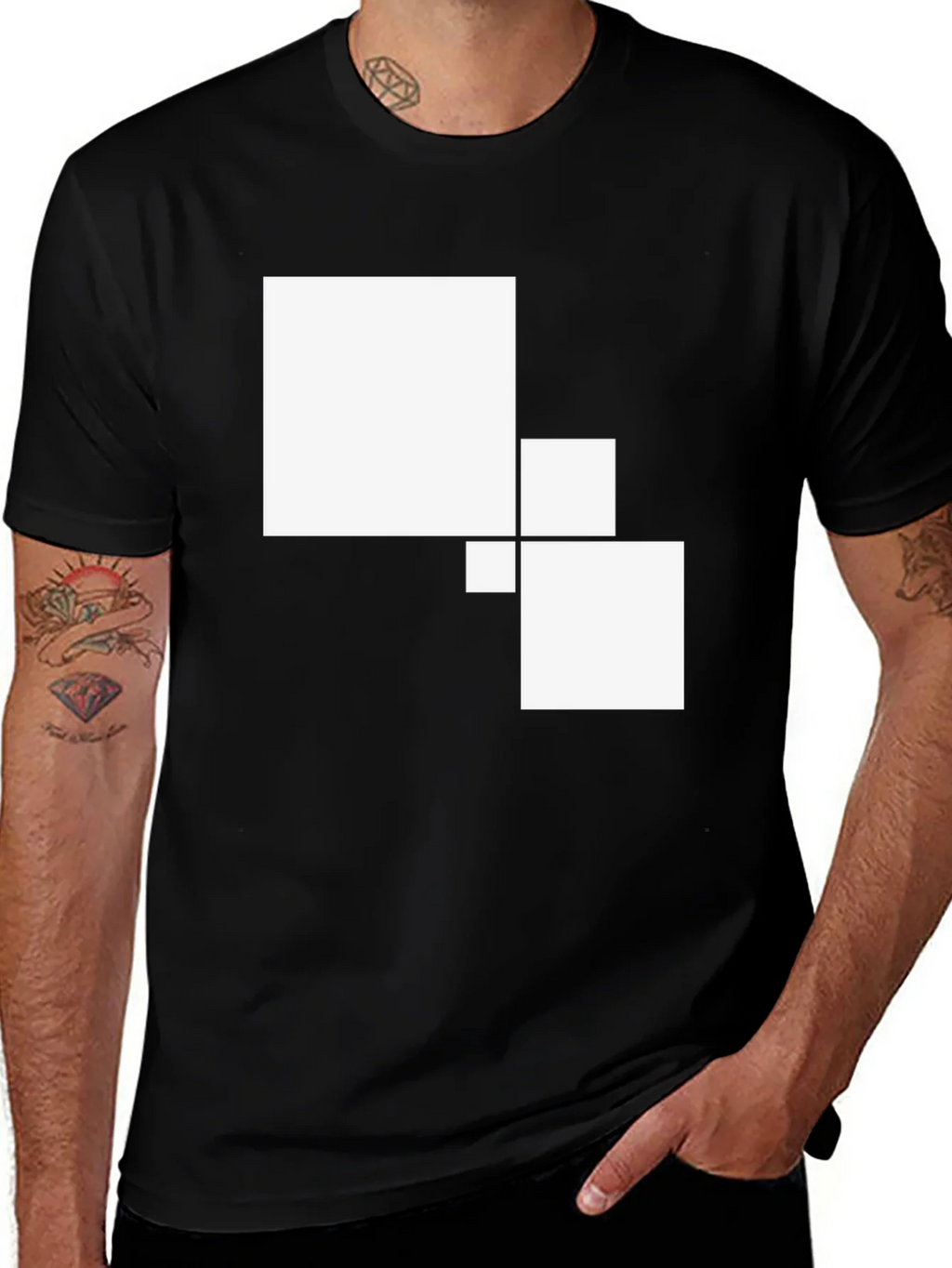 Modern Geometric Square Graphic Tee - Black Cotton Casual product image 1