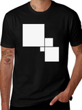 Modern Geometric Square Graphic Tee - Black Cotton Casual product image 1