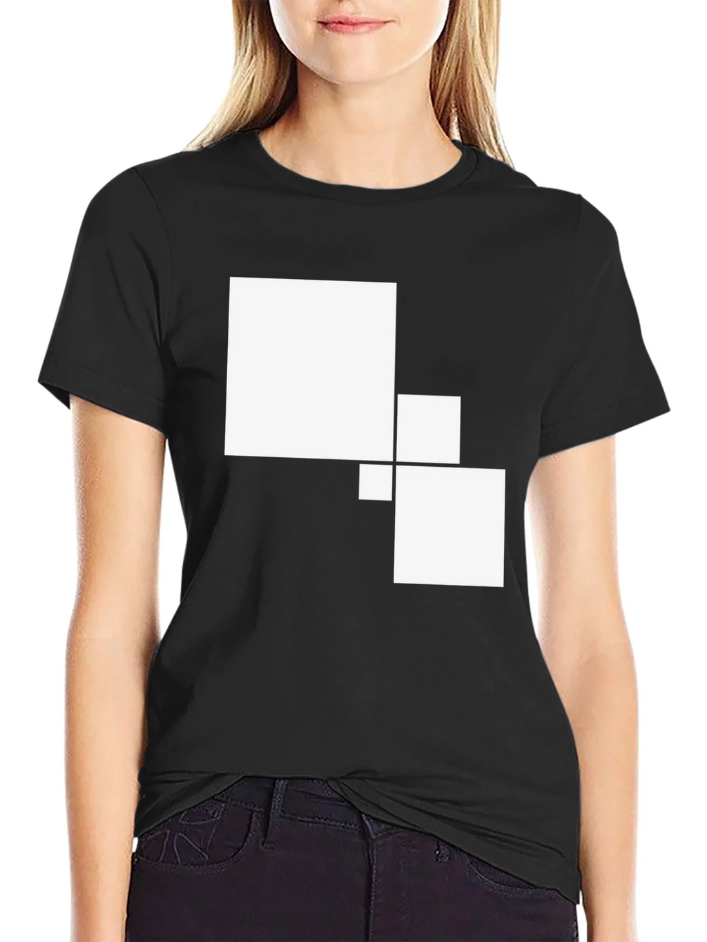 Modern Geometric Square Graphic Tee - Black Cotton Casual product image 2