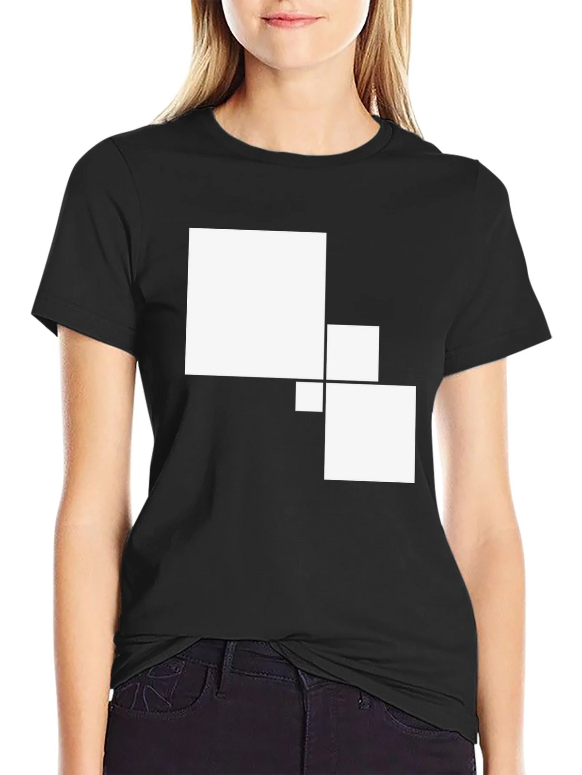 Modern Geometric Square Graphic Tee - Black Cotton Casual product image 2