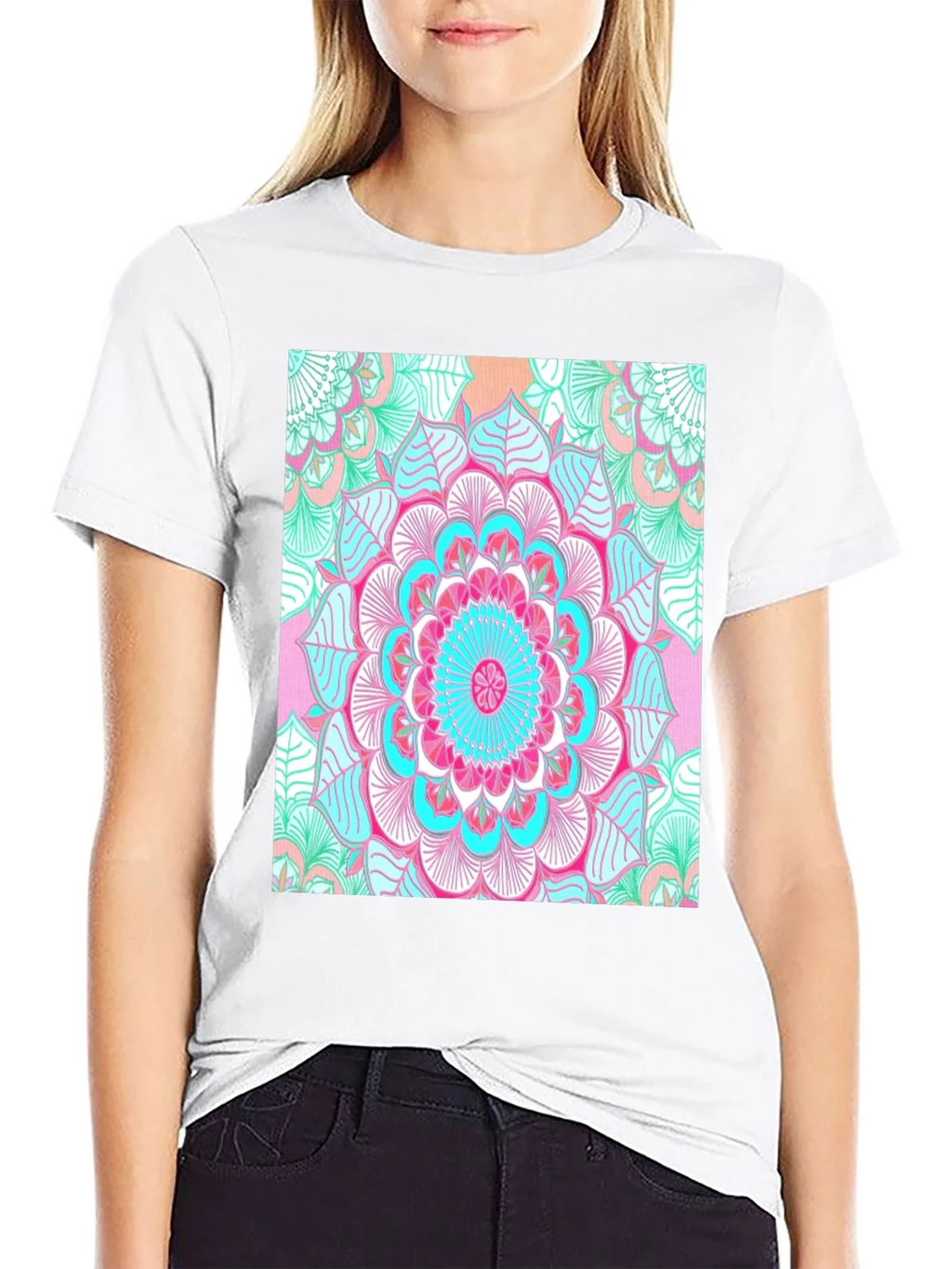 Vibrant Mandala Print Black T-Shirt product image 8