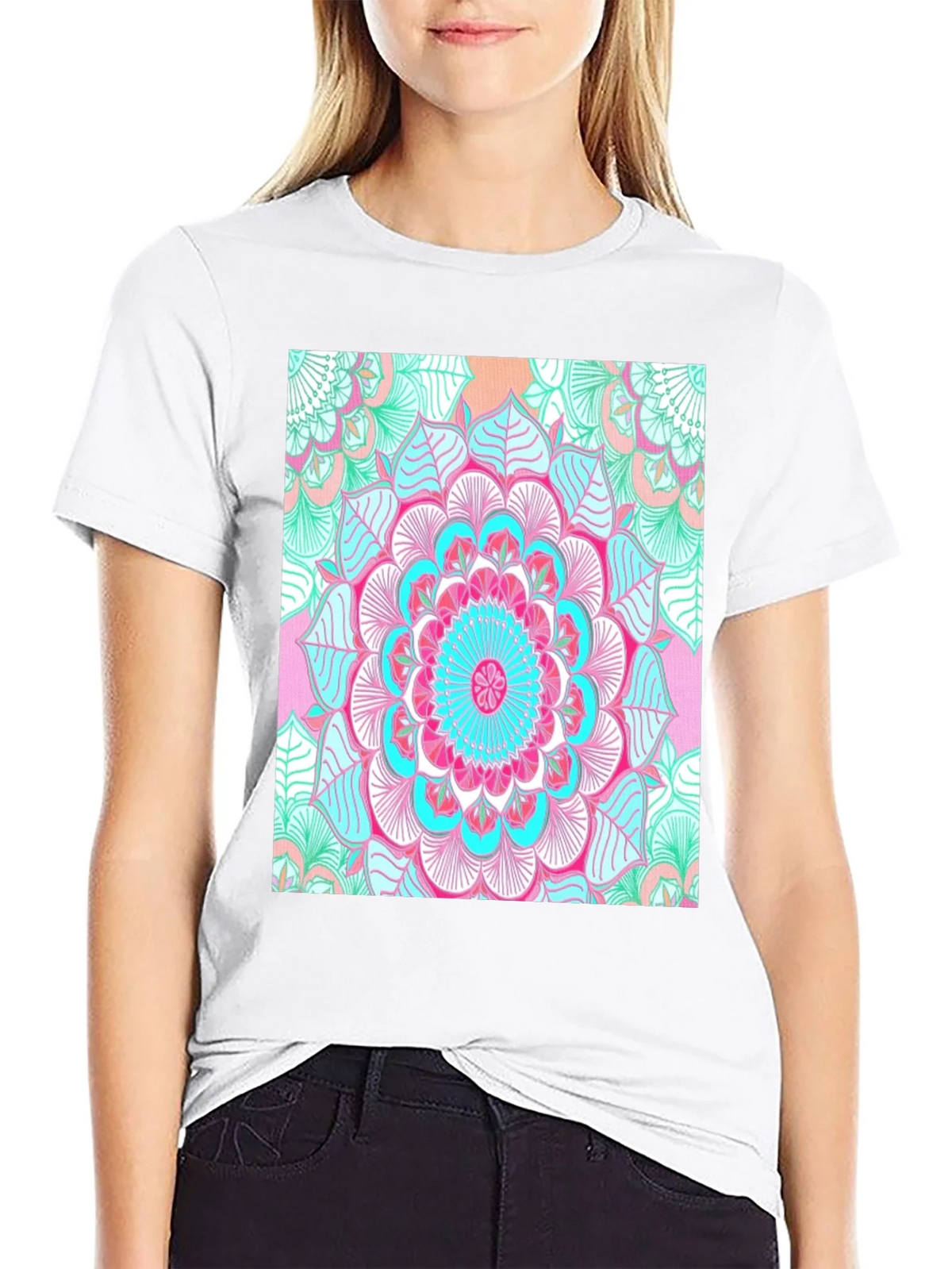 Vibrant Mandala Print Black T-Shirt product image 8