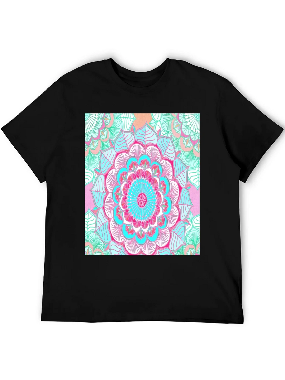 Vibrant Mandala Print Black T-Shirt product image 5