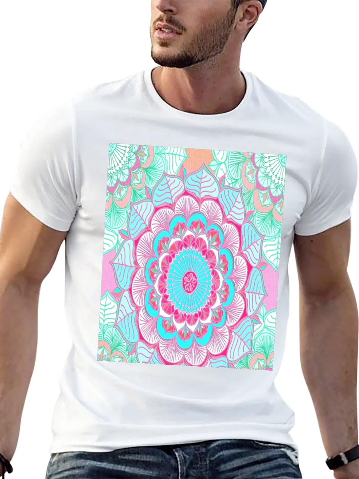 Vibrant Mandala Print Black T-Shirt product image 12