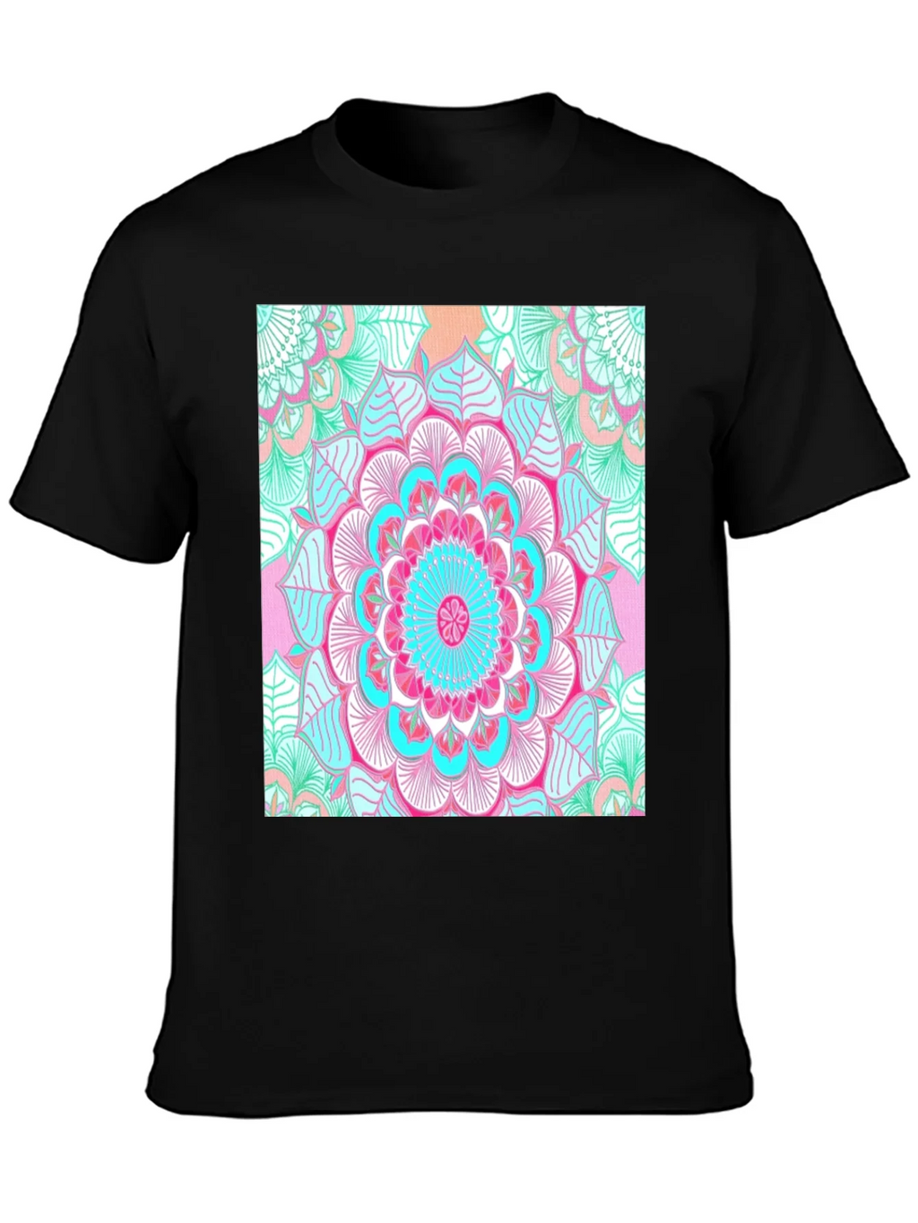 Vibrant Mandala Print Black T-Shirt product image 3