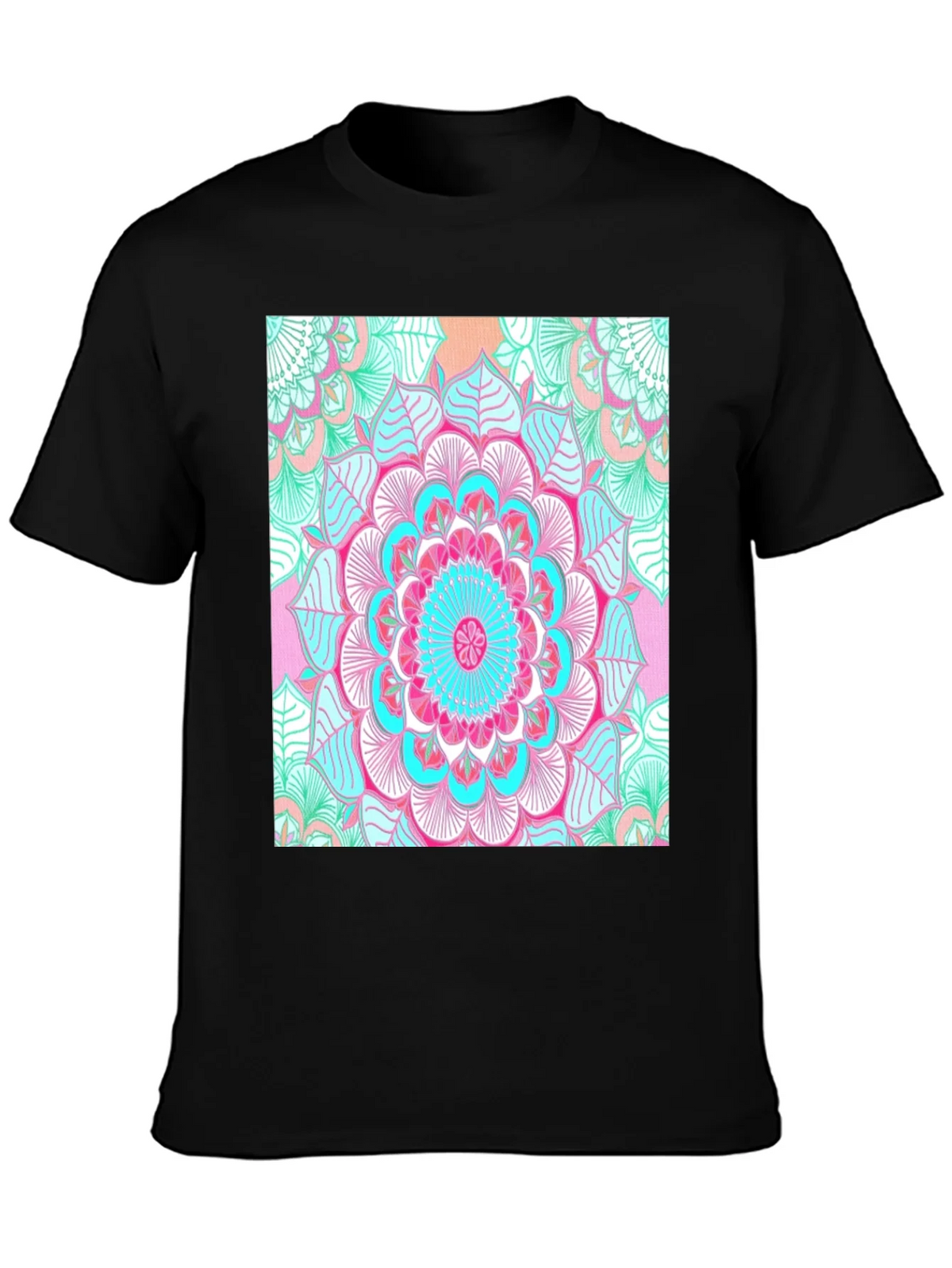 Vibrant Mandala Print Black T-Shirt product image 3