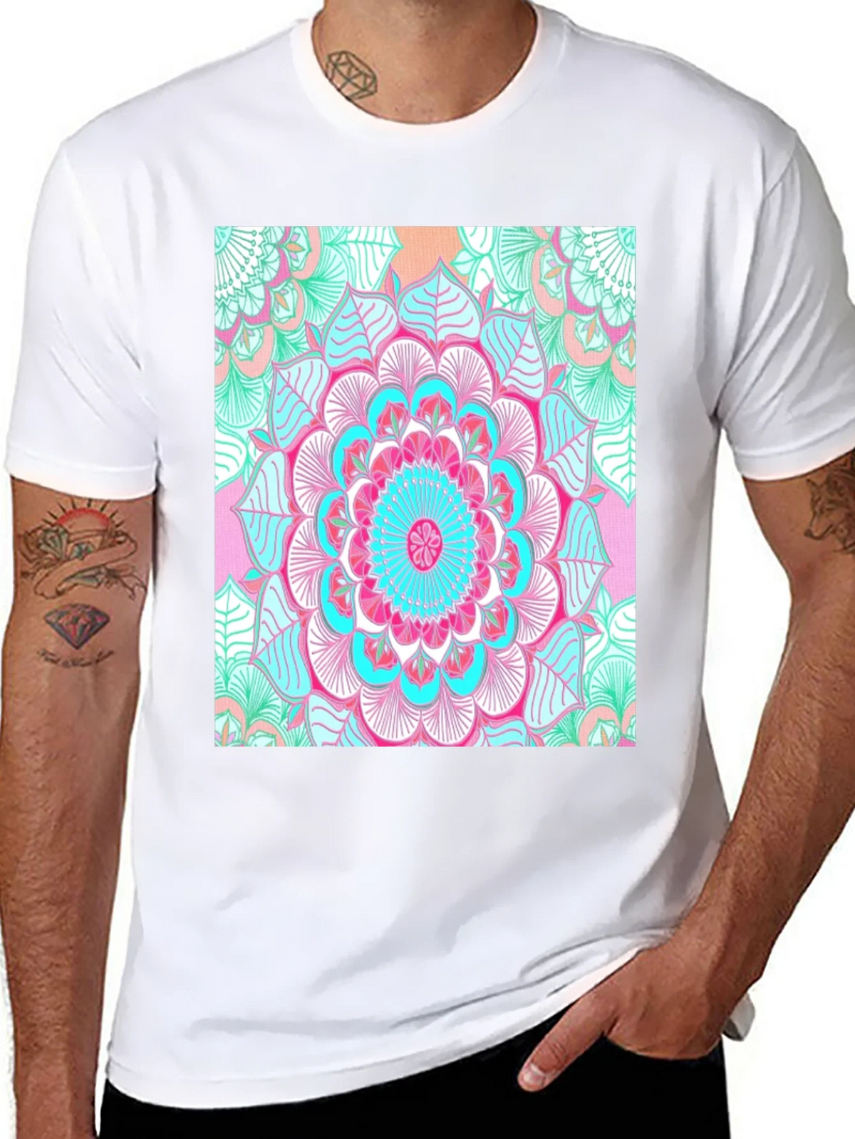 Vibrant Mandala Print Black T-Shirt product image 7