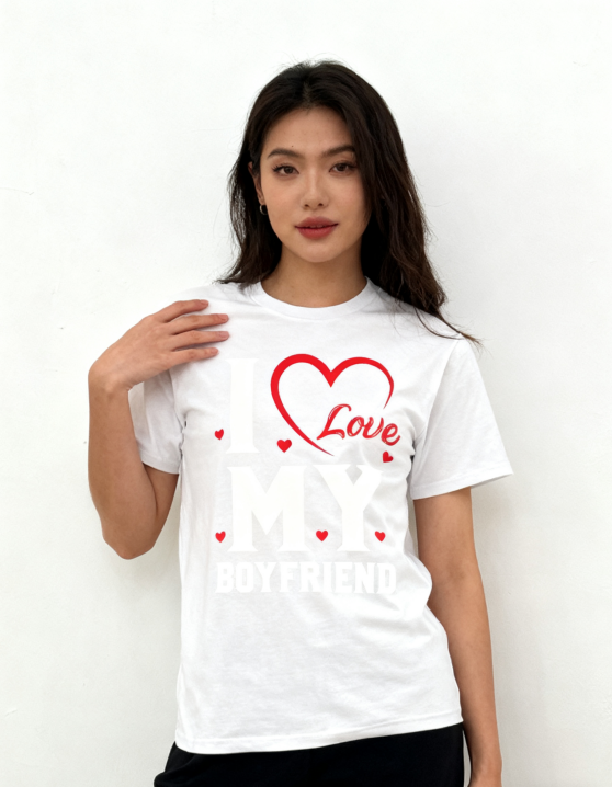 I Love My Boyfriend Heart T-Shirt - 100% Cotton, Romantic product image 7