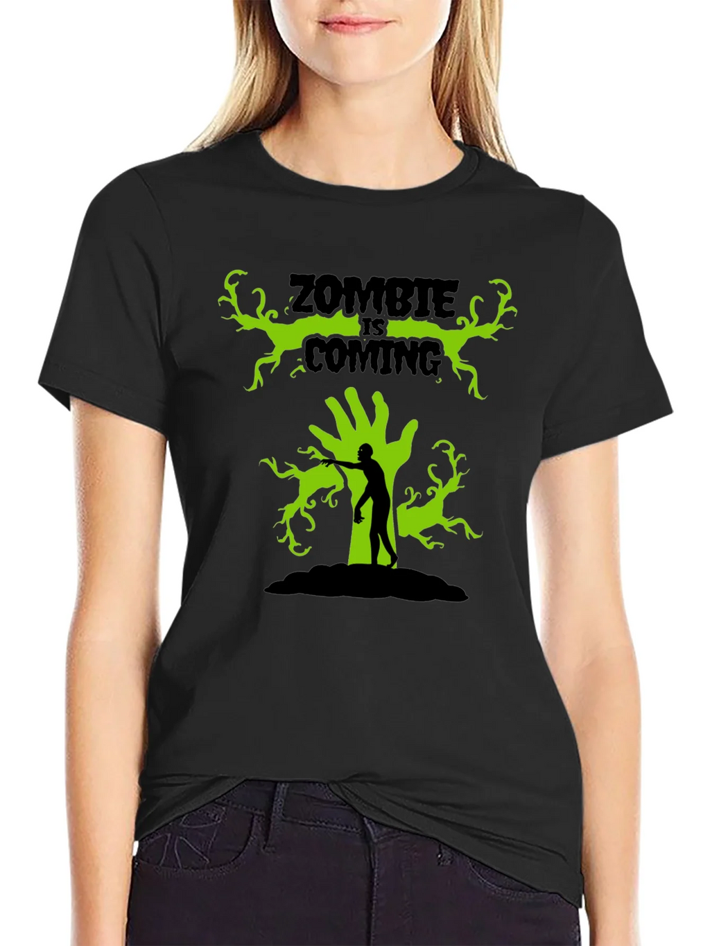Zombie Is Coming Black Graphic T-Shirt product image 1