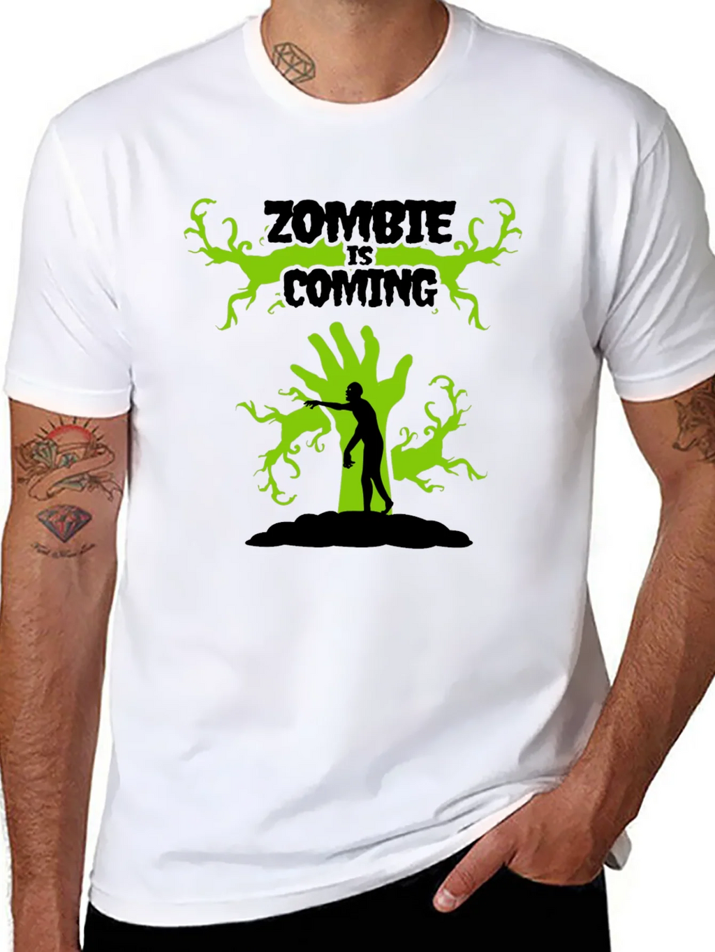 Zombie Is Coming Black Graphic T-Shirt product image 6