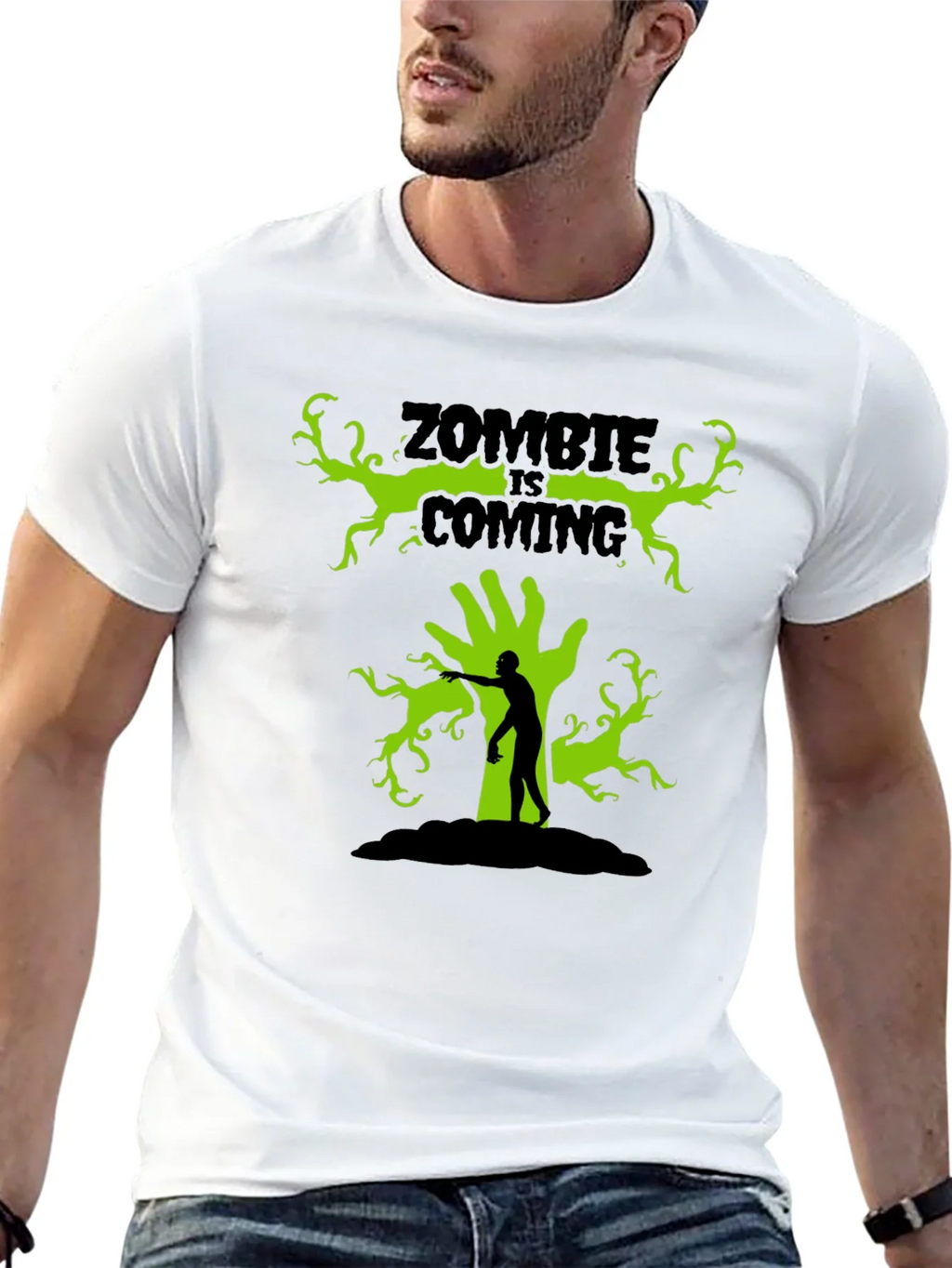 Zombie Is Coming Black Graphic T-Shirt product image 11