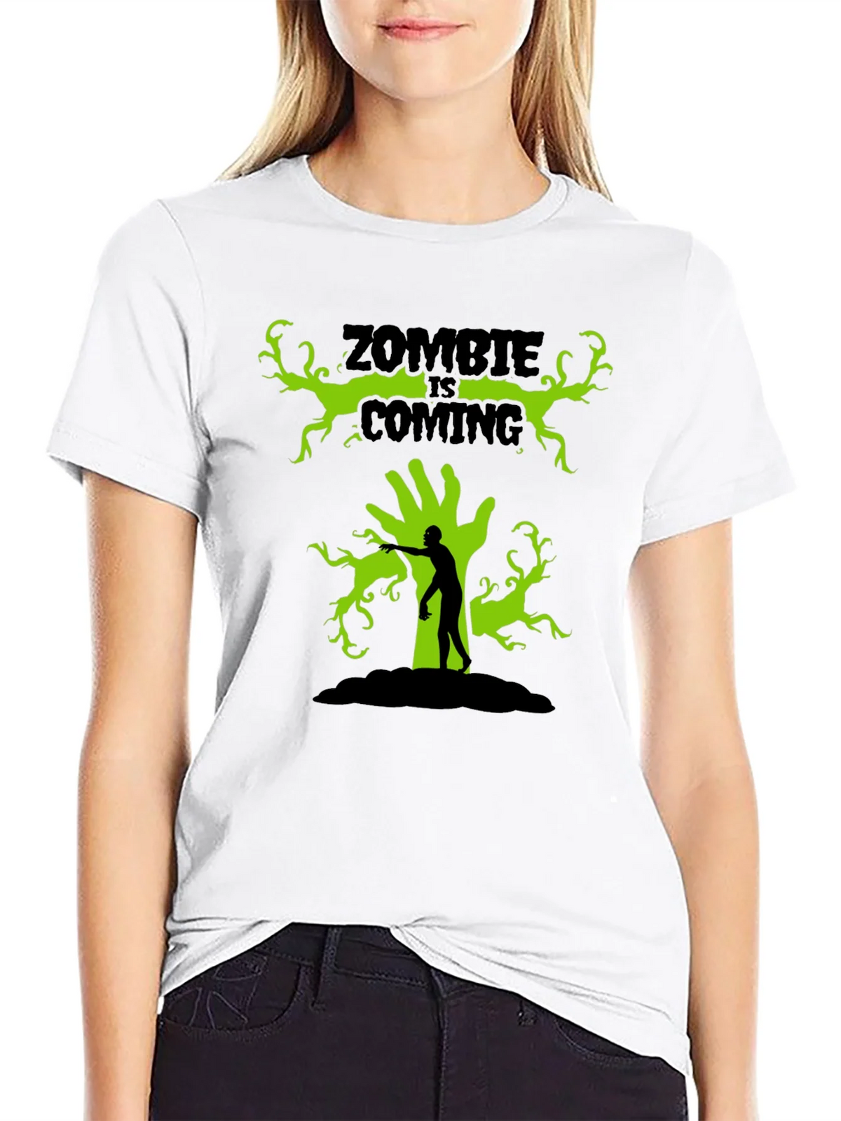Zombie Is Coming Black Graphic T-Shirt product image 7
