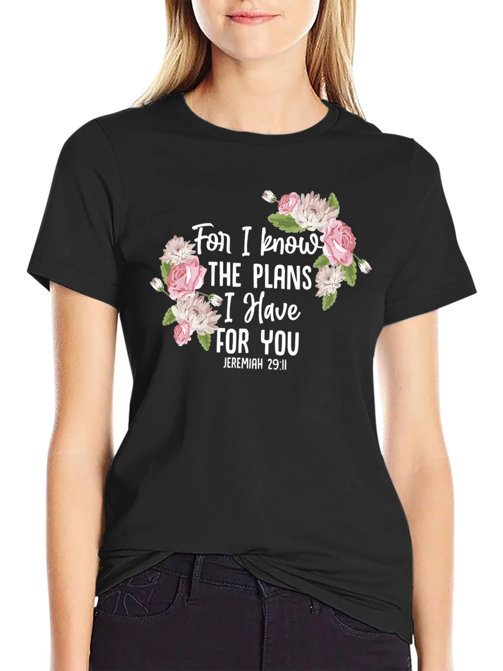 Floral Scripture T-Shirt - Jeremiah 29:11 Black Tee product image 2