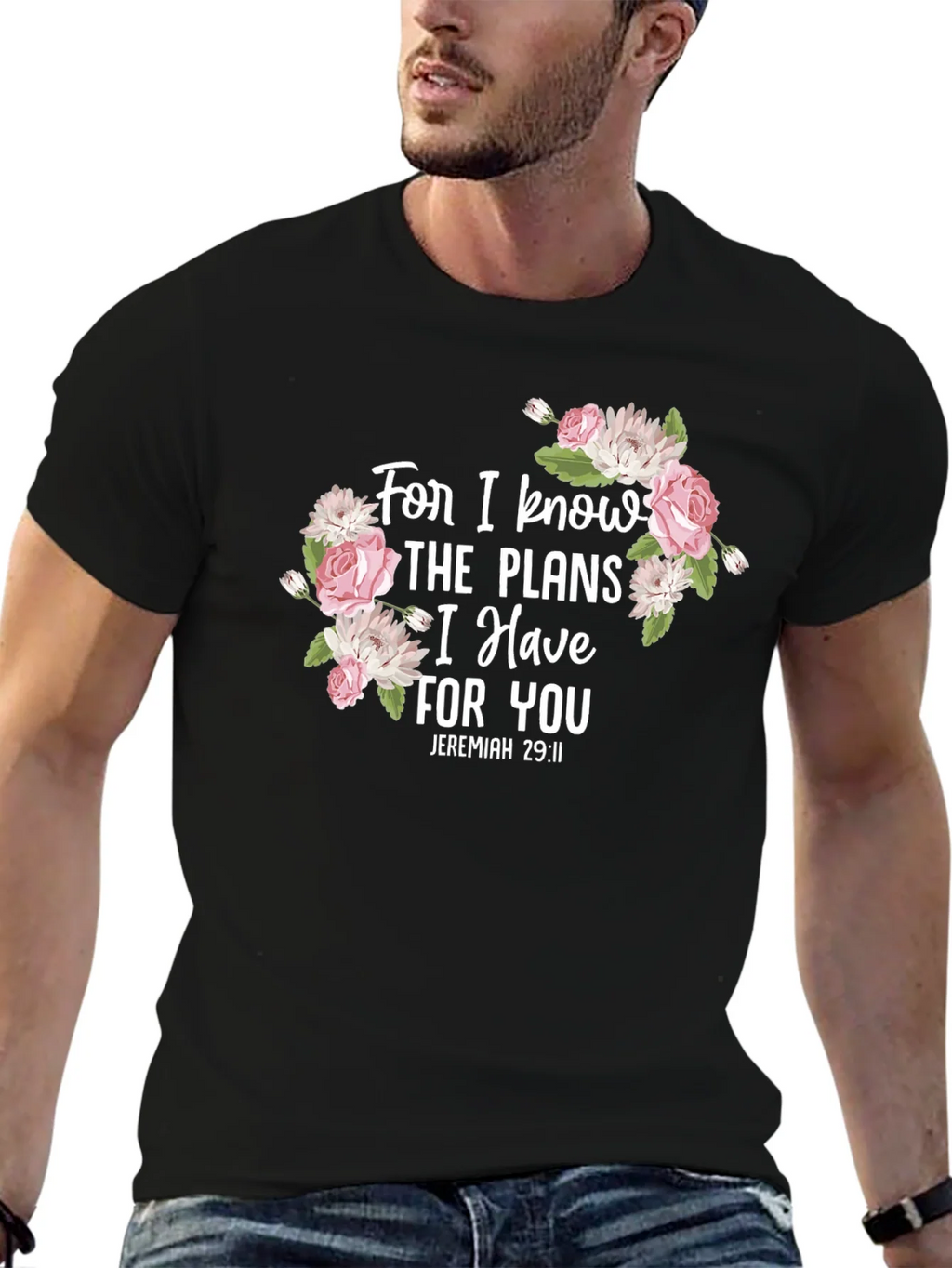 Floral Scripture T-Shirt - Jeremiah 29:11 Black Tee product image 6