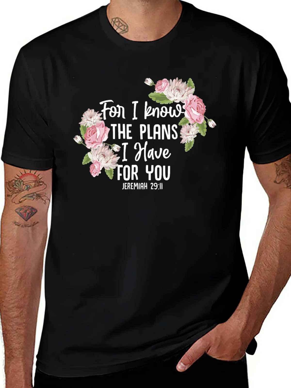 Floral Scripture T-Shirt - Jeremiah 29:11 Black Tee product image 1