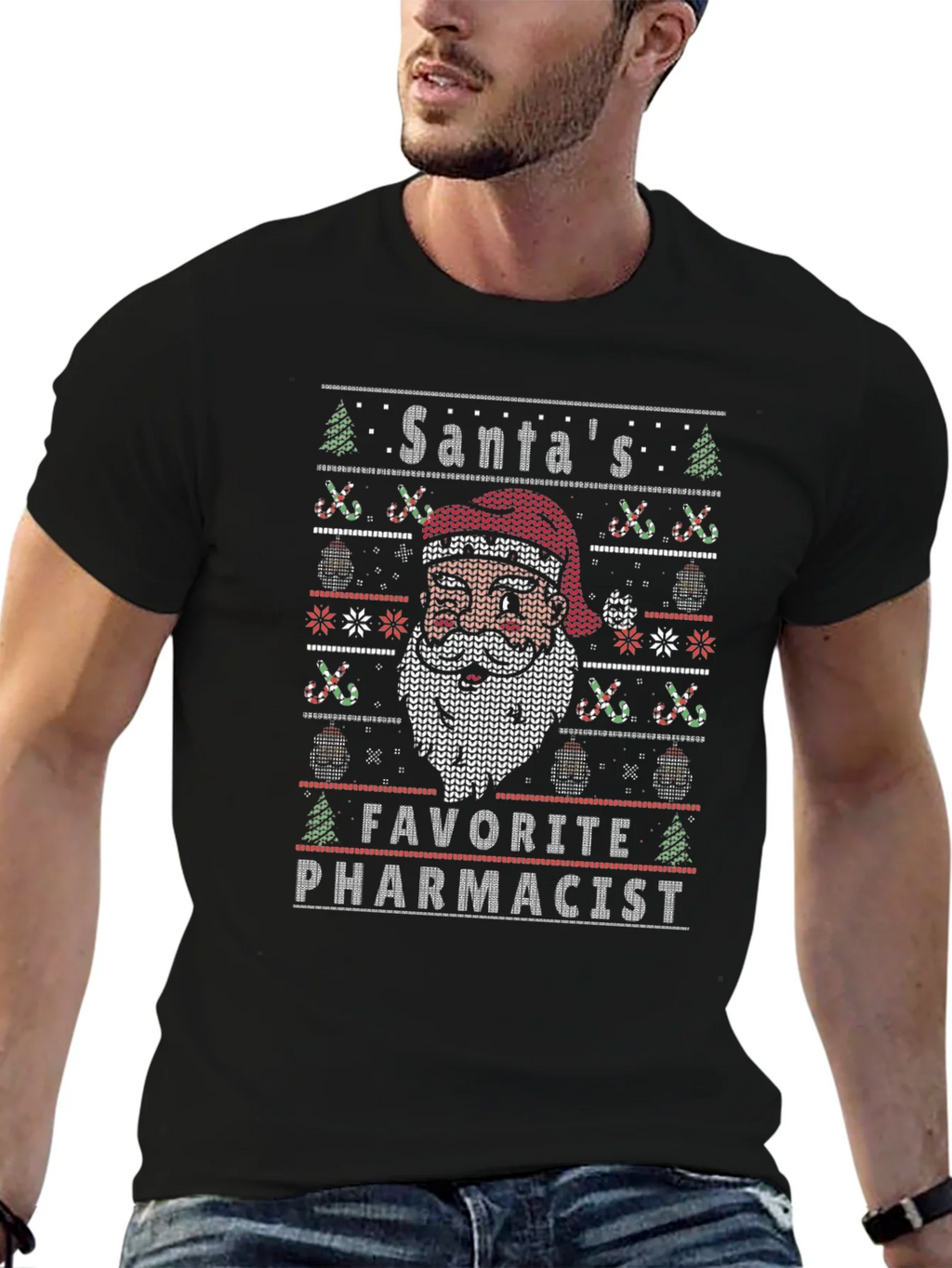 Santas Favorite Pharmacist Ugly Christmas Sweater T-Shirt product image 6