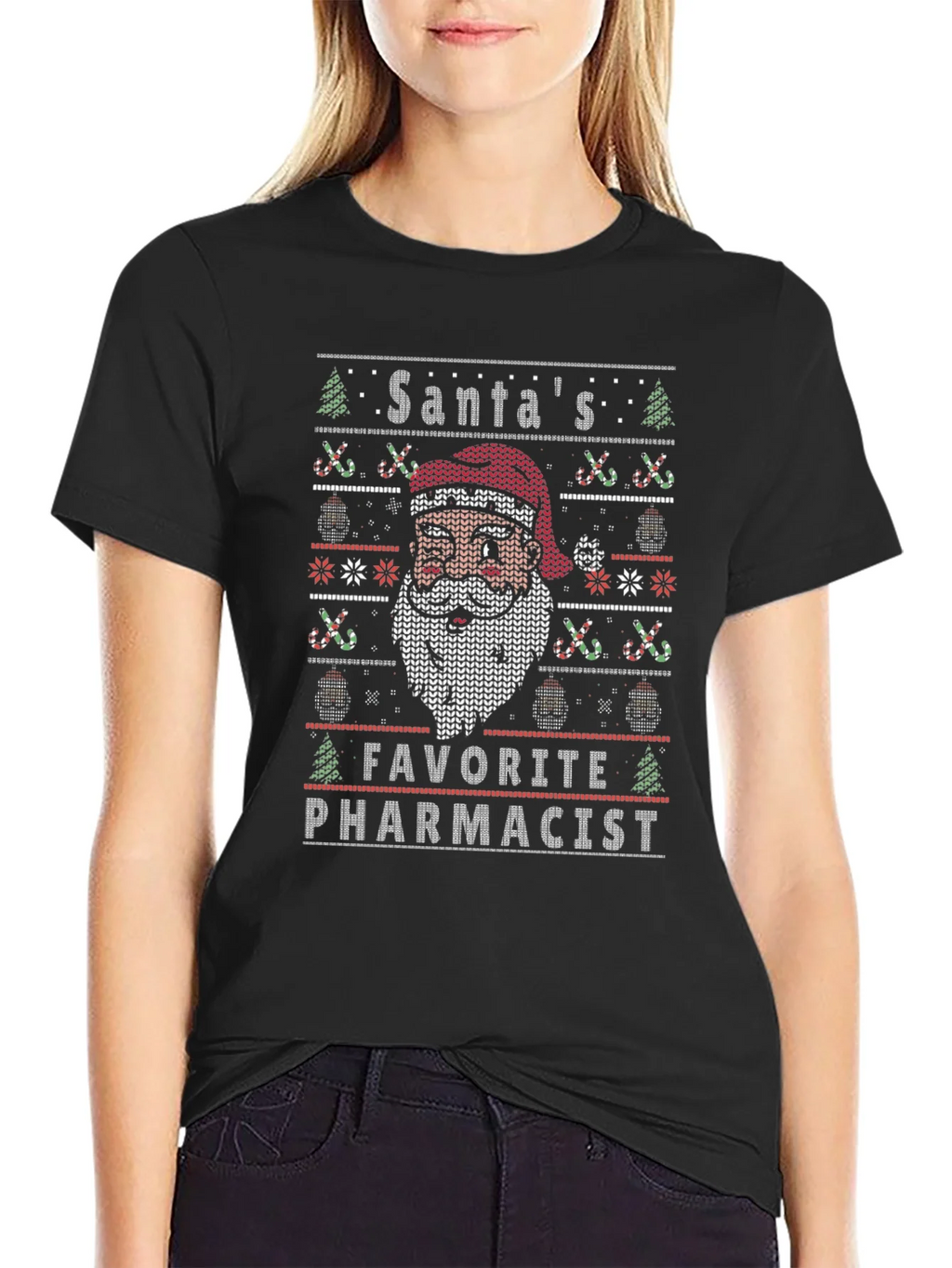 Santas Favorite Pharmacist Ugly Christmas Sweater T-Shirt product image 2