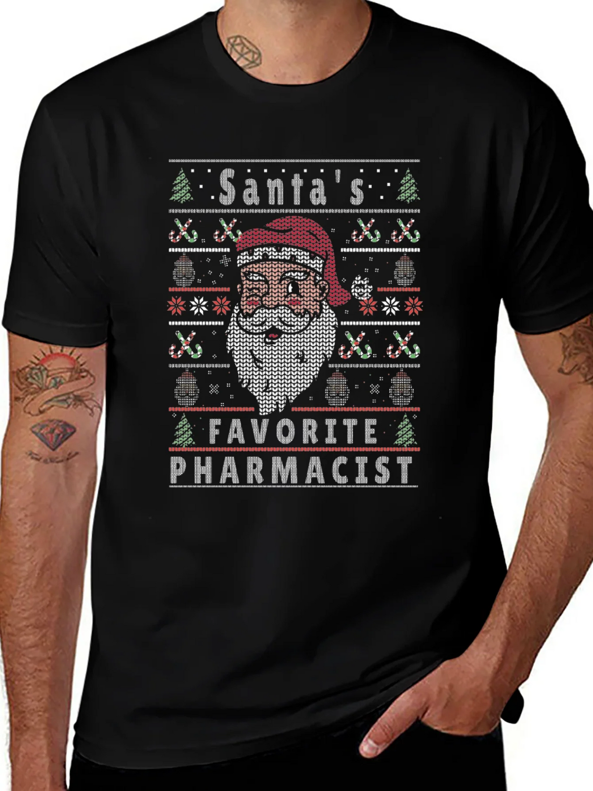 Santas Favorite Pharmacist Ugly Christmas Sweater T-Shirt product image 1