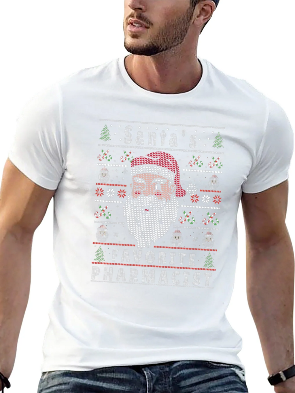 Santas Favorite Pharmacist Ugly Christmas Sweater T-Shirt product image 12
