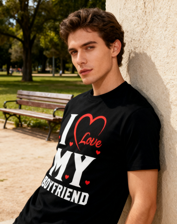 I Love My Boyfriend Heart T-Shirt - 100% Cotton, Romantic product image 3