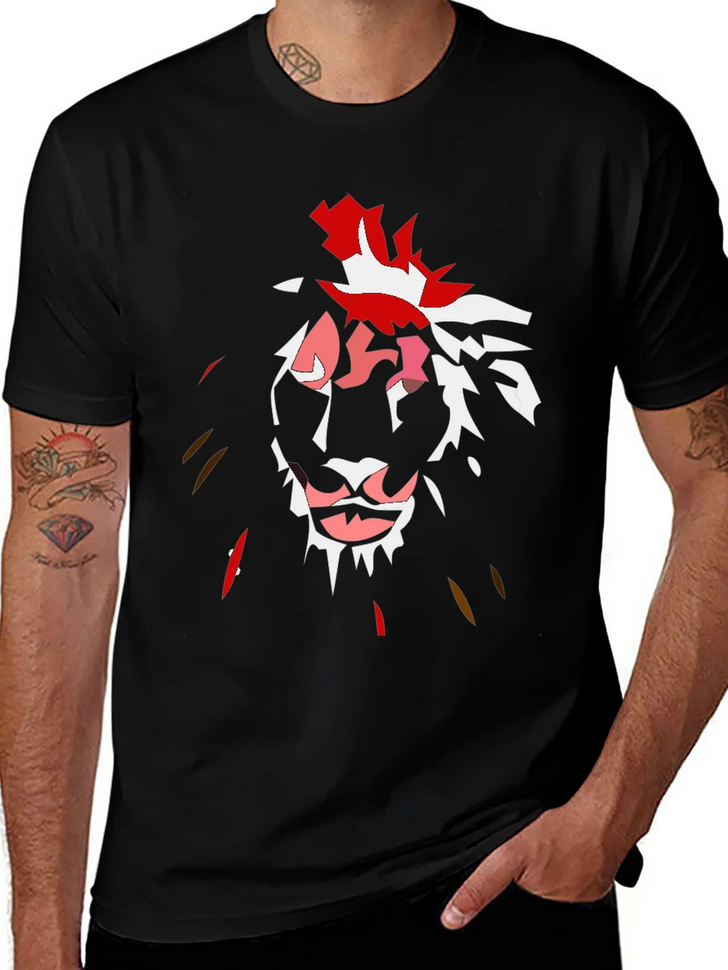 Abstract Lion Graphic Black T-Shirt product image 1