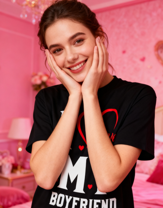 I Love My Boyfriend Heart T-Shirt - 100% Cotton, Romantic product image 6