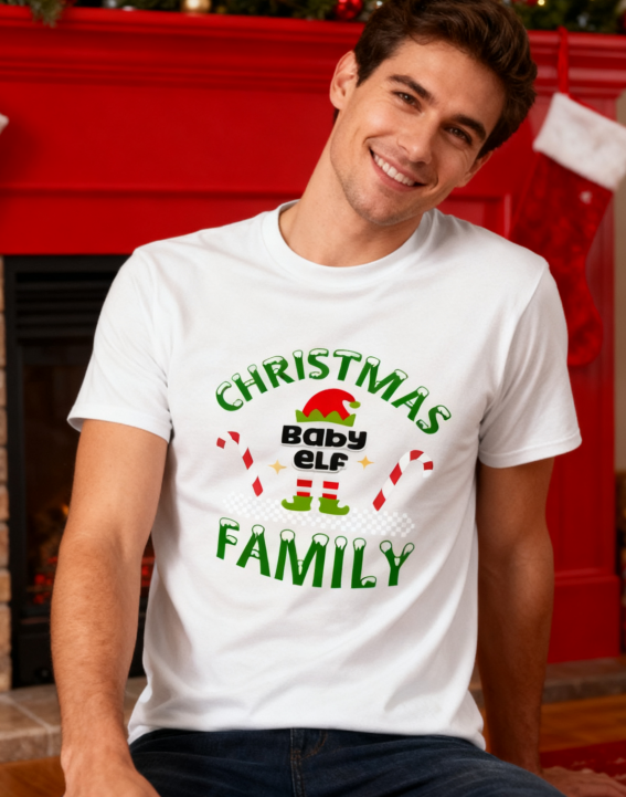 Christmas Baby Elf Family T-Shirt - 100% Cotton, Festive product image 6