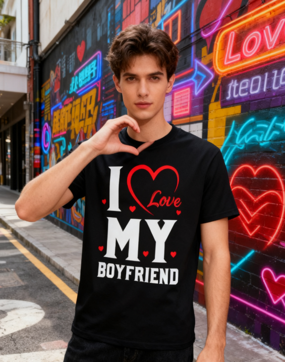 I Love My Boyfriend Heart T-Shirt - 100% Cotton, Romantic product image 5