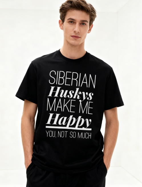 Siberian Huskys Make Me Happy Funny T-Shirt - Unisex Husky product image 1