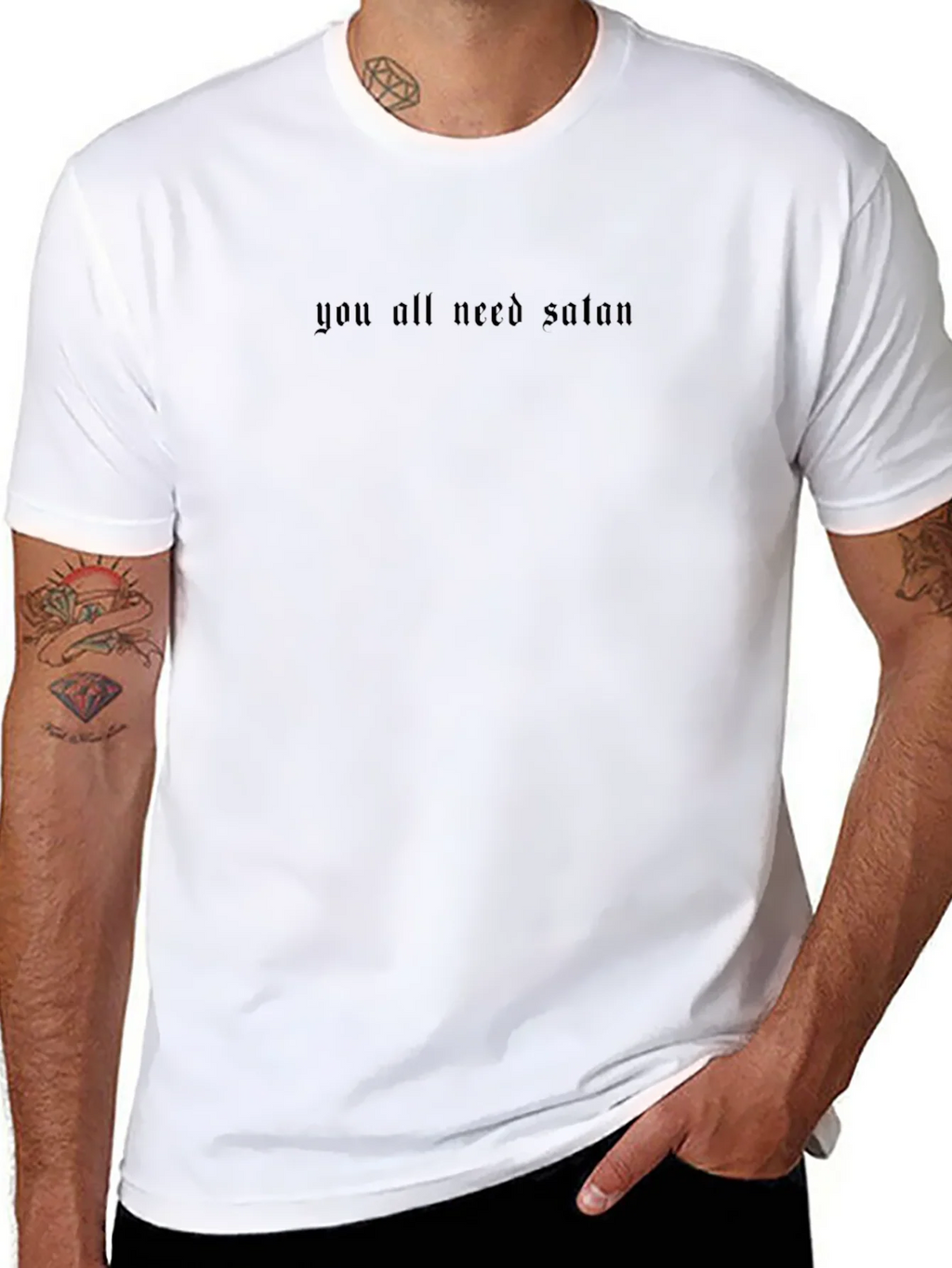 Gothic Text Tee - You All Need Satan Black Cotton Shirt product image 7