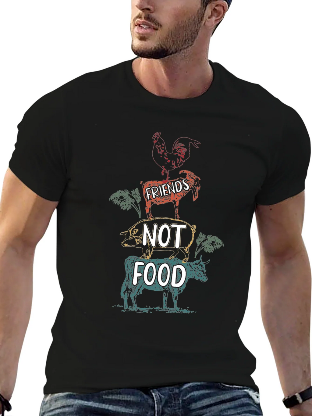 Vegan Friends Not Food Graphic Tee - Unisex Black T-Shirt product image 6