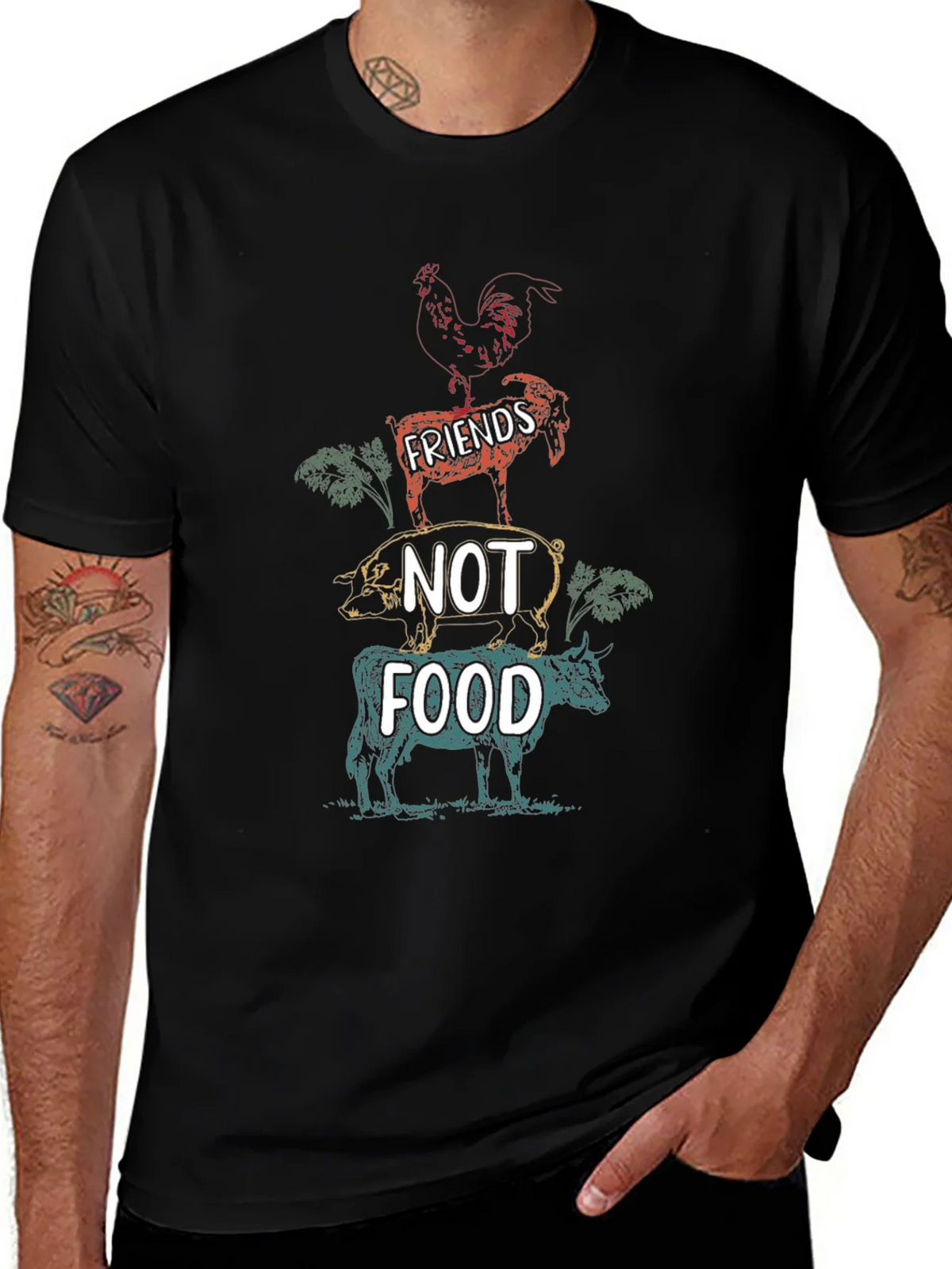 Vegan Friends Not Food Graphic Tee - Unisex Black T-Shirt product image 1