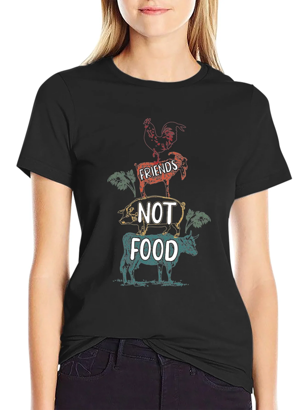 Vegan Friends Not Food Graphic Tee - Unisex Black T-Shirt product image 2