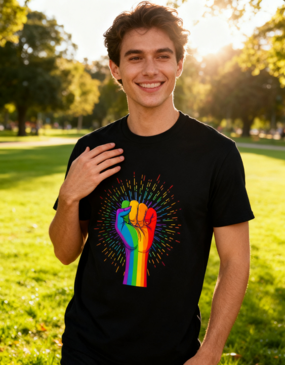 Rainbow Fist LGBTQ+ Pride T-Shirt - 100% Cotton, Bold product image 4