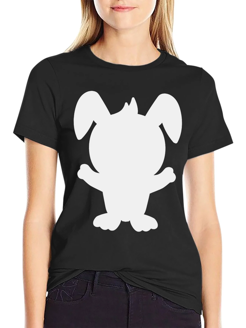 Cute Bunny Silhouette Black T-Shirt product image 2