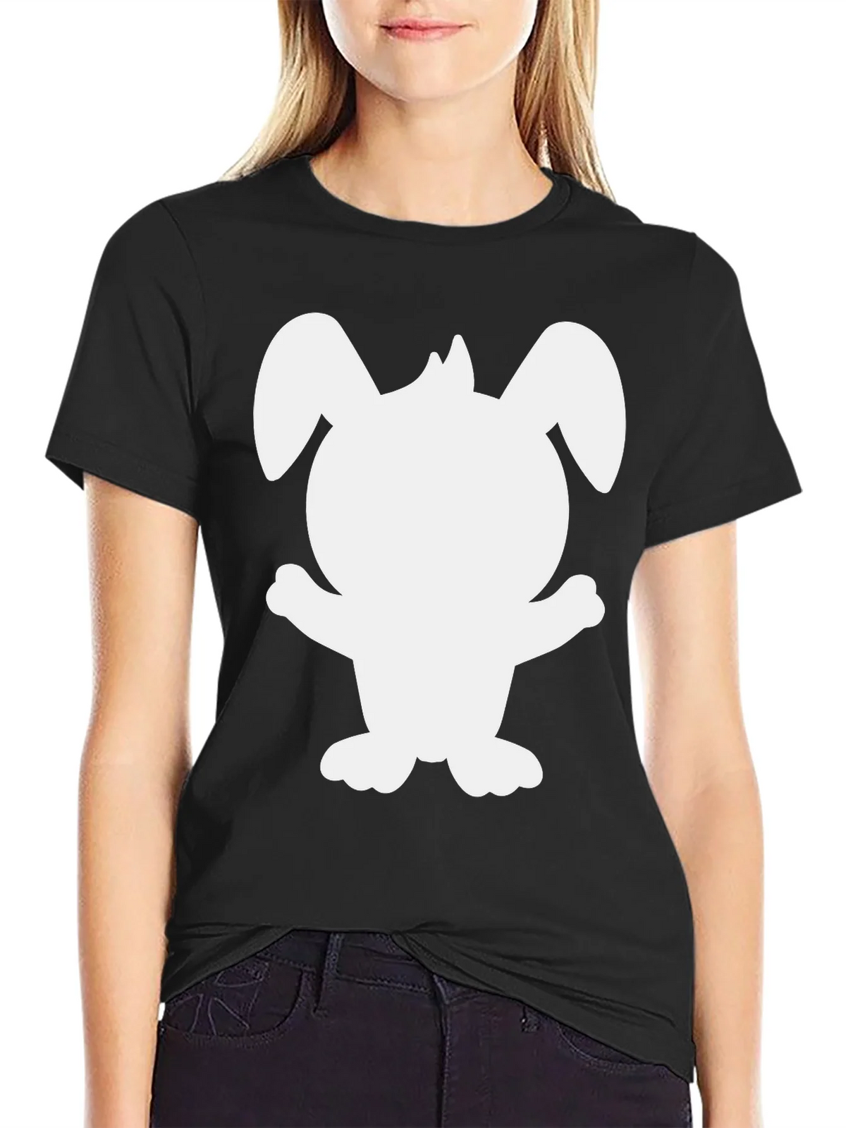 Cute Bunny Silhouette Black T-Shirt product image 2