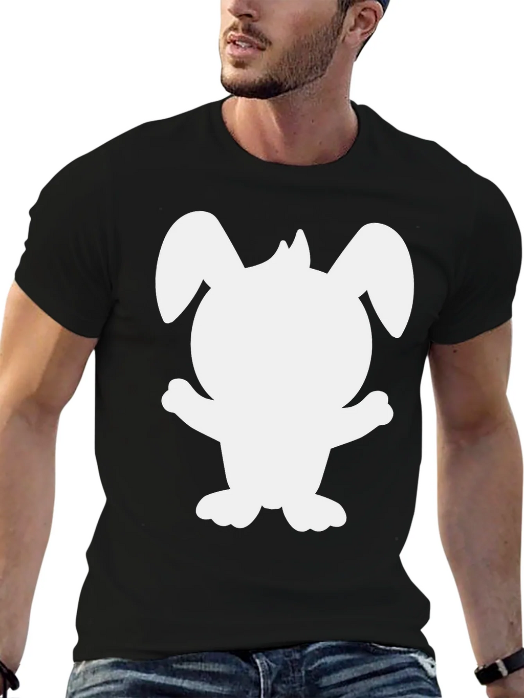 Cute Bunny Silhouette Black T-Shirt product image 6