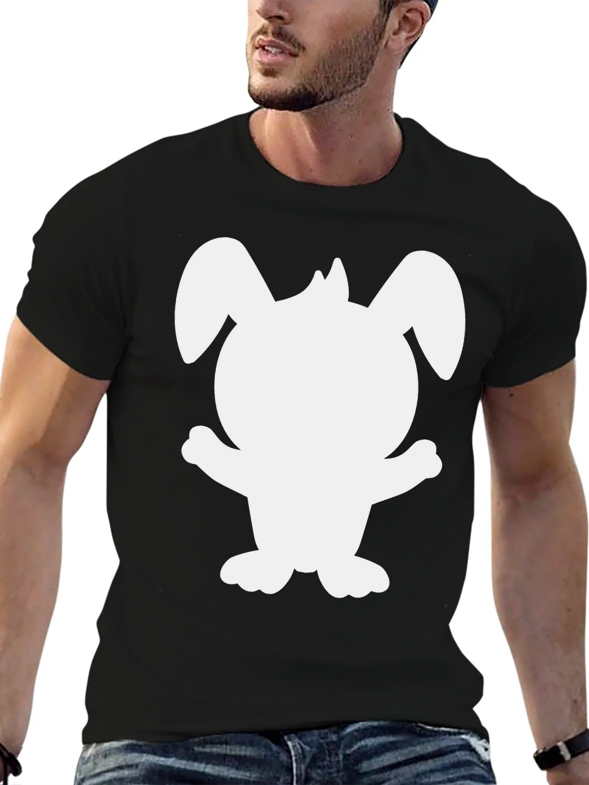 Cute Bunny Silhouette Black T-Shirt product image 6