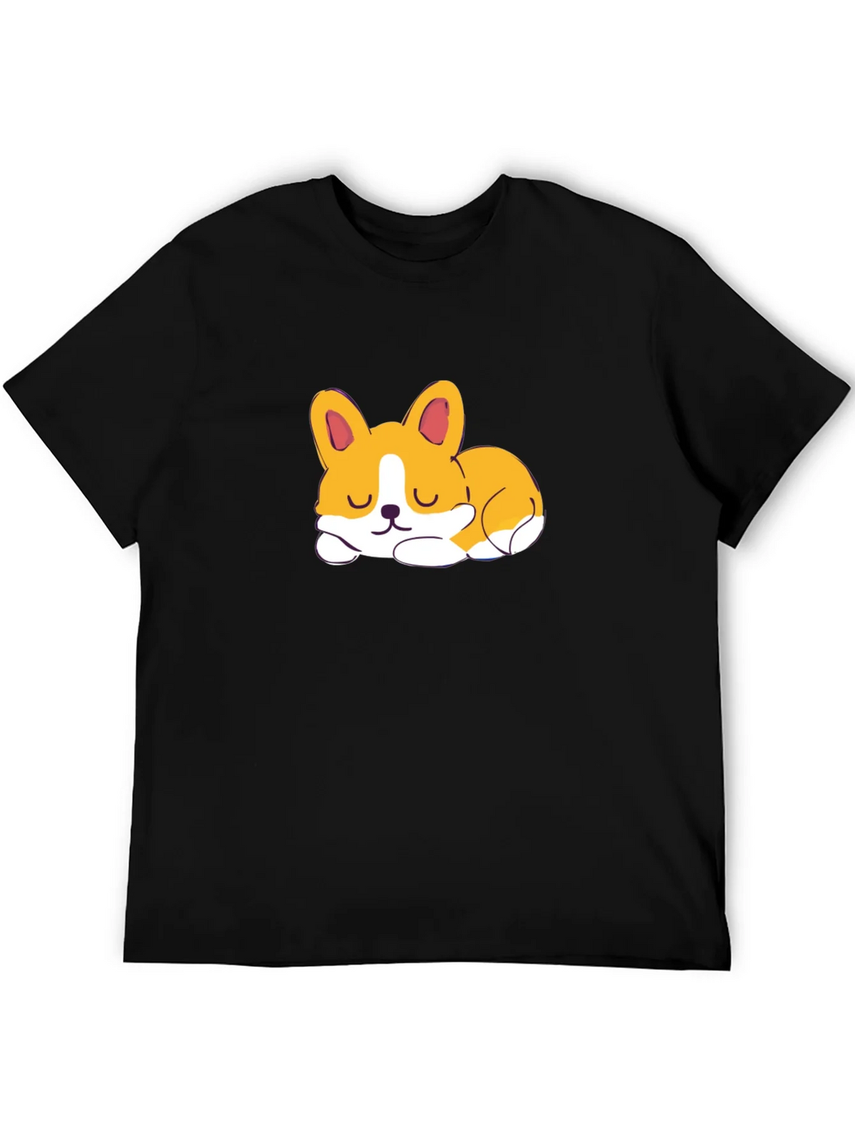 Cute Corgi Sleeping Graphic Black T-Shirt product image 5