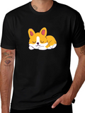 Cute Corgi Sleeping Graphic Black T-Shirt product image 1