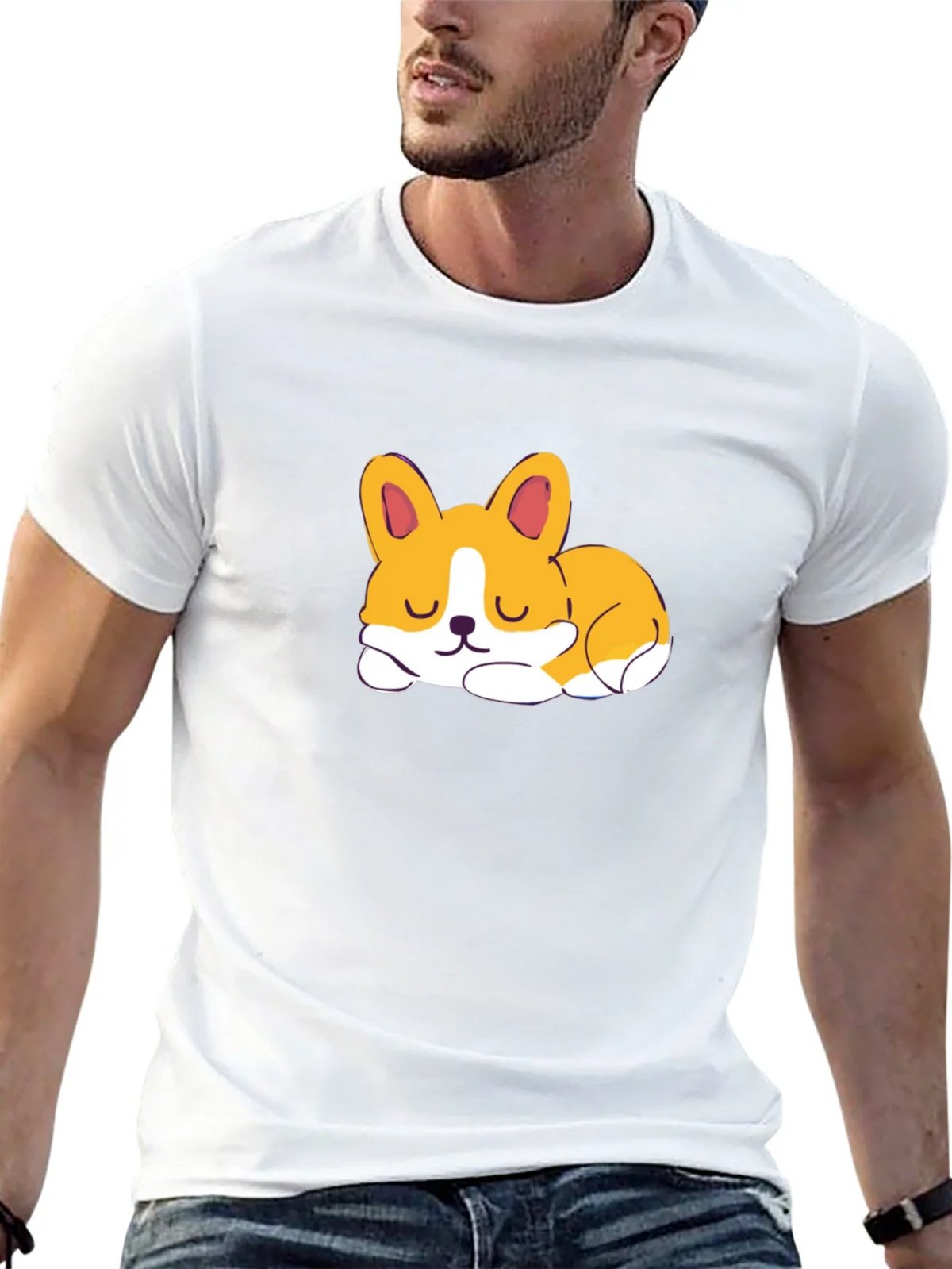 Cute Corgi Sleeping Graphic Black T-Shirt product image 12