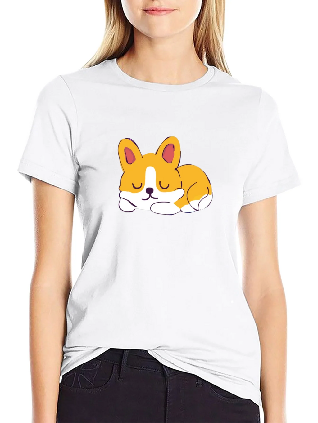Cute Corgi Sleeping Graphic Black T-Shirt product image 8