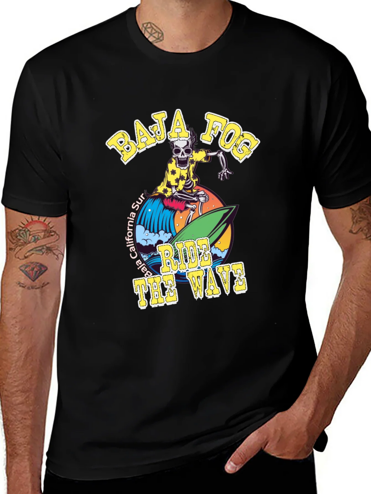 Baja Fog Skeleton Surfer Graphic T-Shirt product image 1