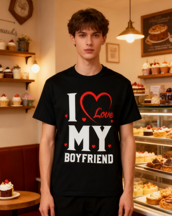 I Love My Boyfriend Heart T-Shirt - 100% Cotton, Romantic product image 1