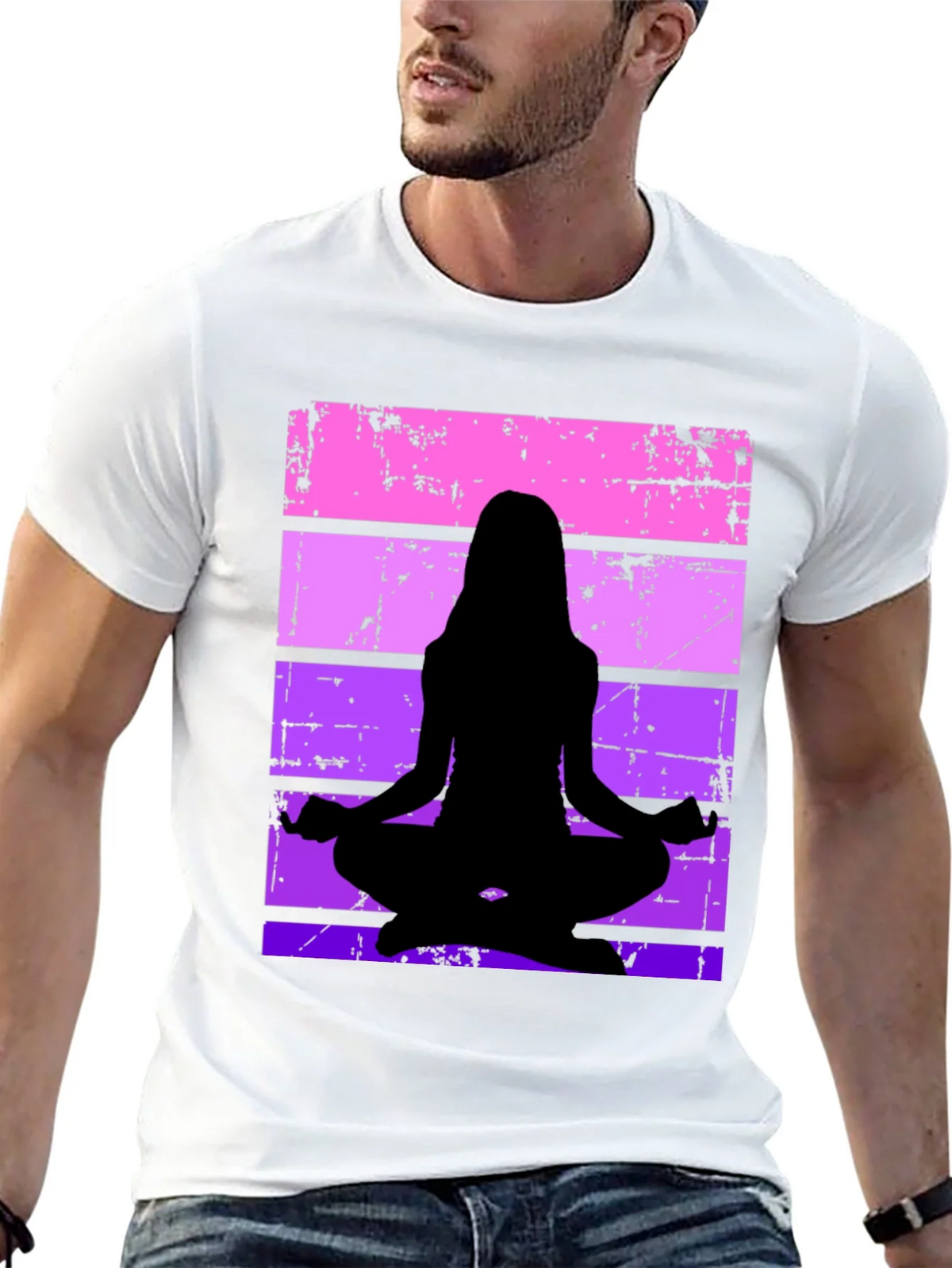 Yoga Silhouette Graphic Tee - Retro Stripe Design product image 12