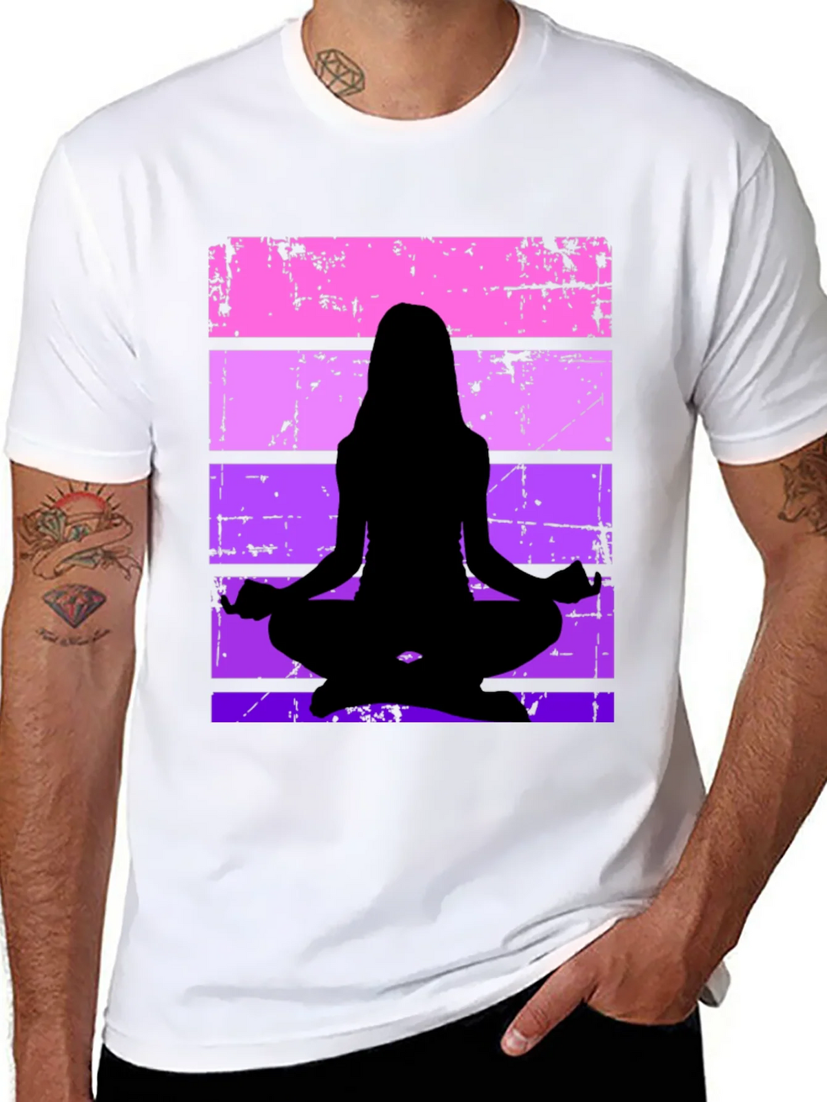 Yoga Silhouette Graphic Tee - Retro Stripe Design product image 7